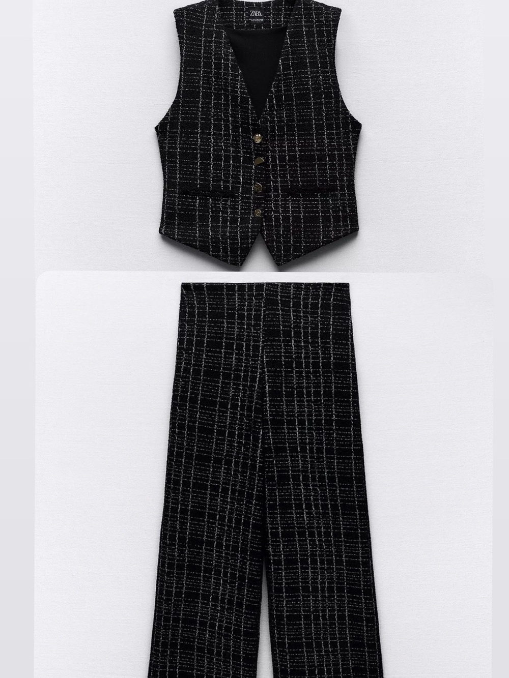 Zara Black Tweed Vest and Wide-Leg Trousers